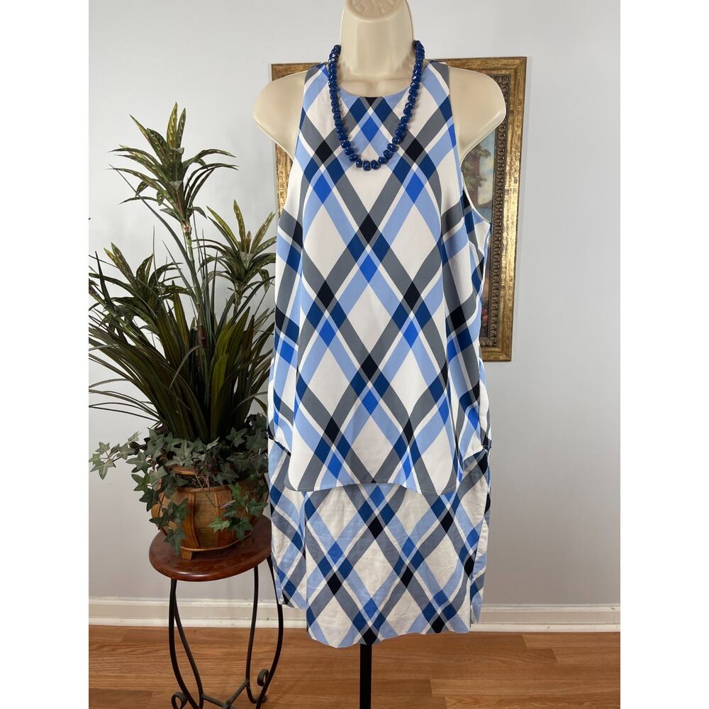 Ann Taylor Tank & Skirt Women White M Plaid Sleeveless Layered Hem Sophisticated